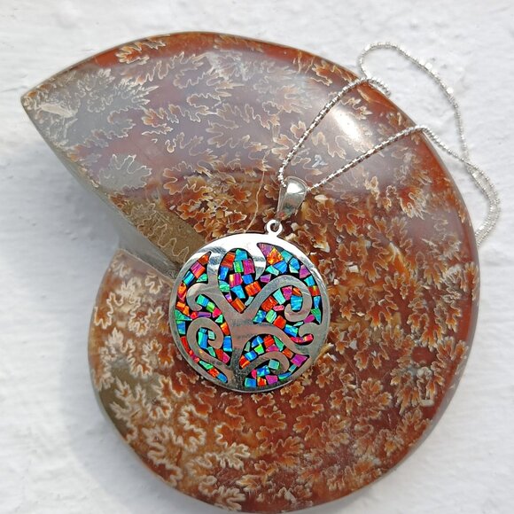 925 Sterling Silver Opal Tree Of Life Statement Necklace –  Vibrant Gift for Her - Picture 1 of 10